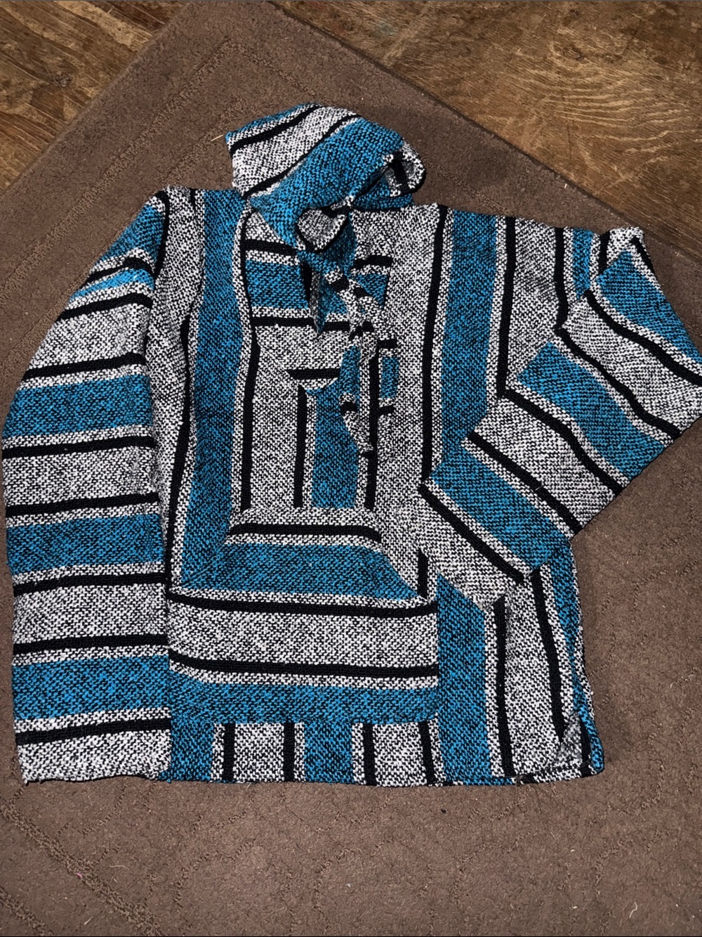 Men's Blue Striped Baja Hoodie Sweater